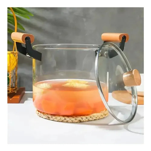 Olla De Vidrio Con Mangos De Madera