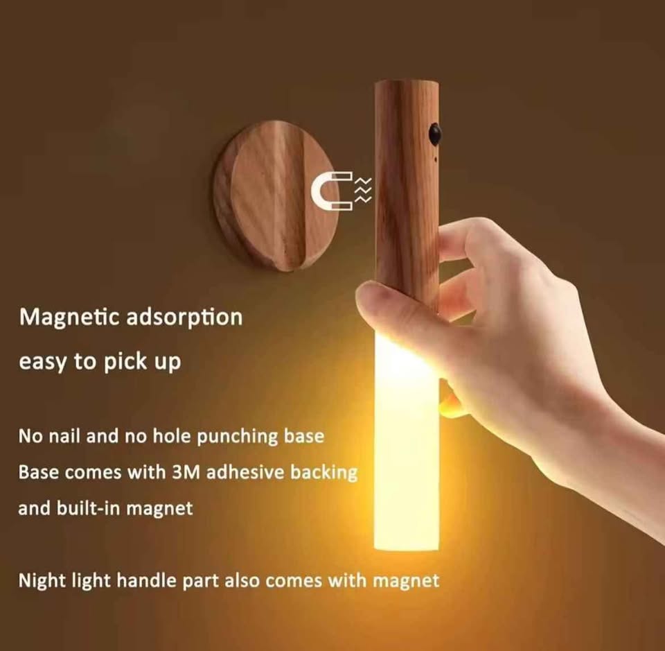 Lampara Madera Pared Magnetica Recargabl