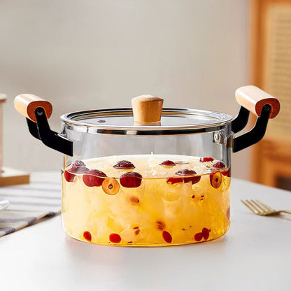 Olla De Vidrio Con Mangos De Madera