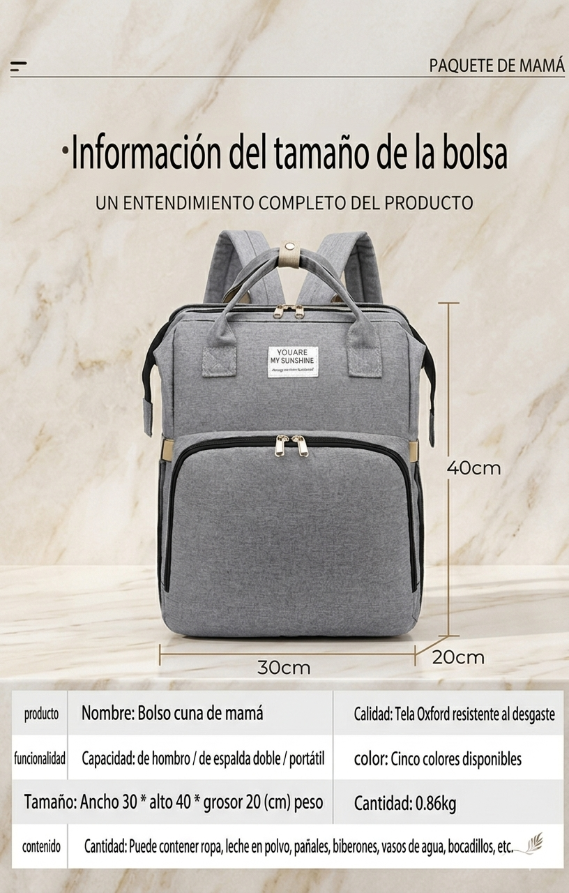 Bolso Pañalera Cuna Colchón Portátil